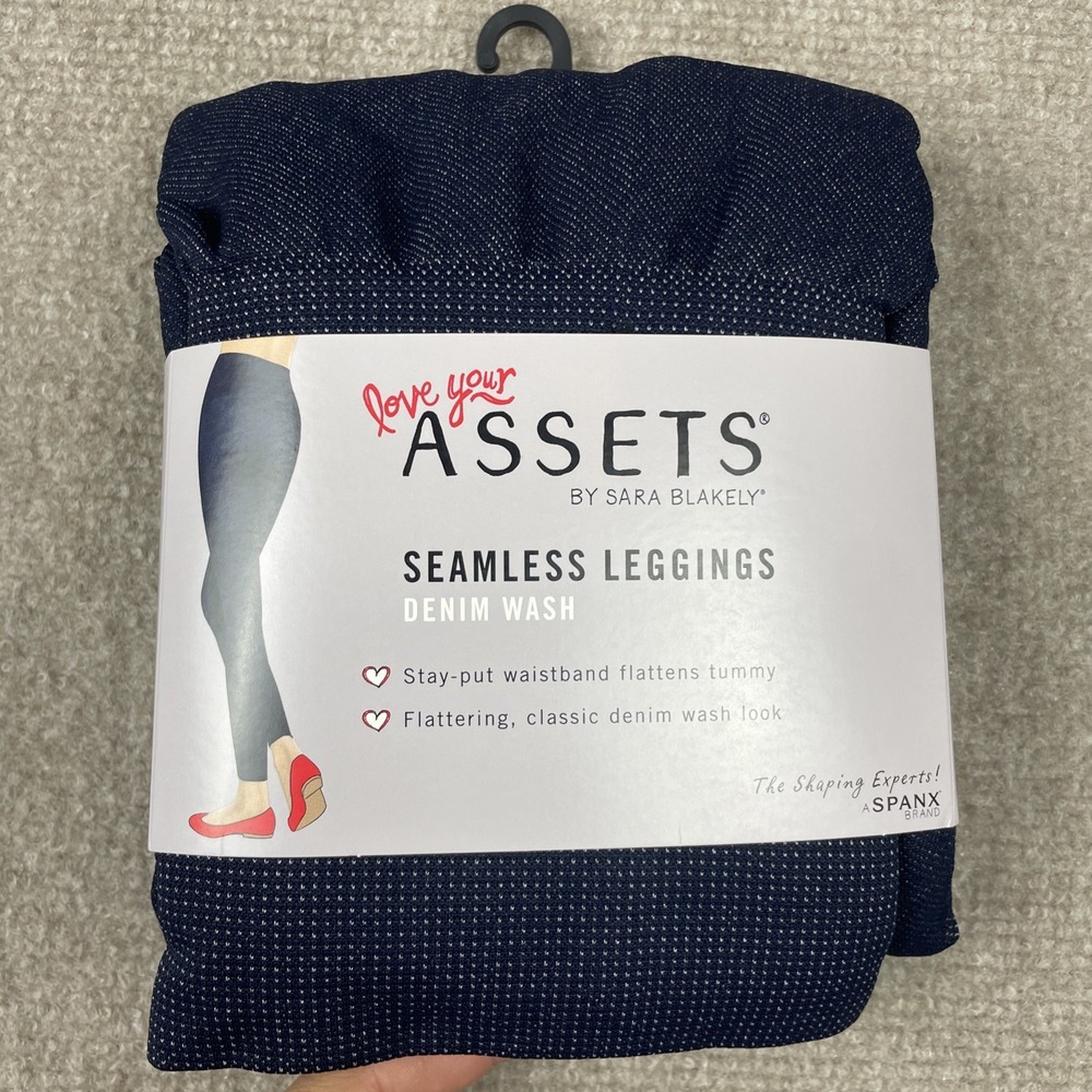 Assets by Sara Blakely Seamless Leggings Womens XL Denim Wash New LYA-2540